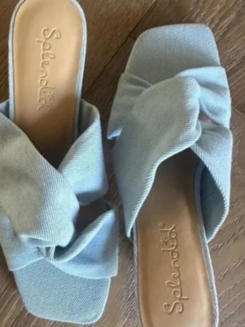 Splendid Hannah Kitten Heel Sandals Denim Blue Size 6 Square Toe Twist Strap - Picture 9 of 11